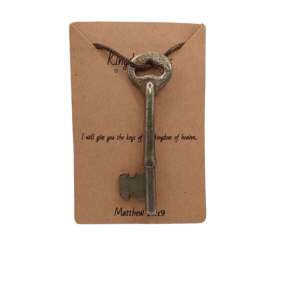 Skeleton Key Necklace Men Women Religious Jewelry Brown Faux Leather Cord #1 - Picture 9 of 14